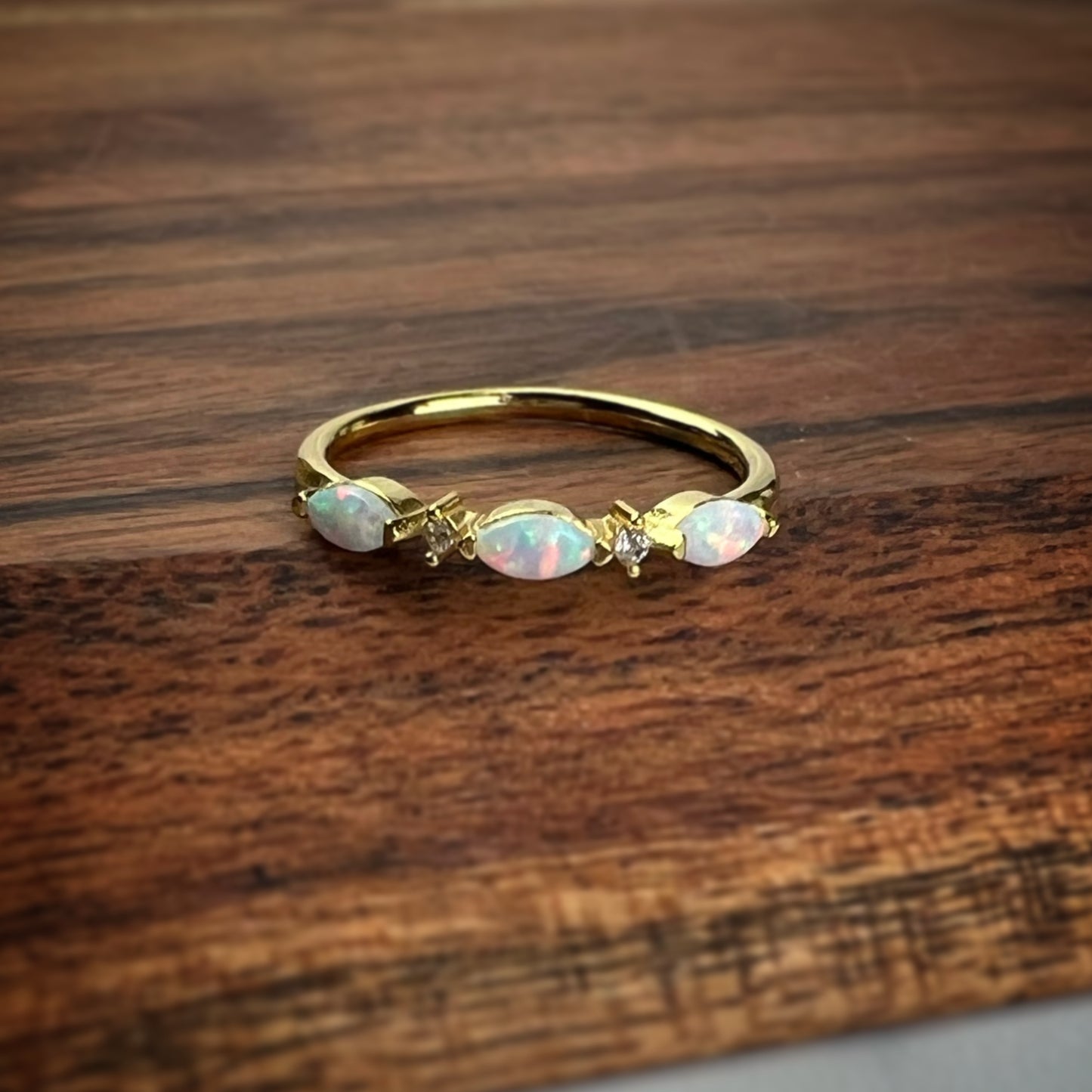Gold-Plated Opal Ring with Ashes or Breast Milk Infused | Cubic Zirconia Accents | Unique Memorial Jewelry