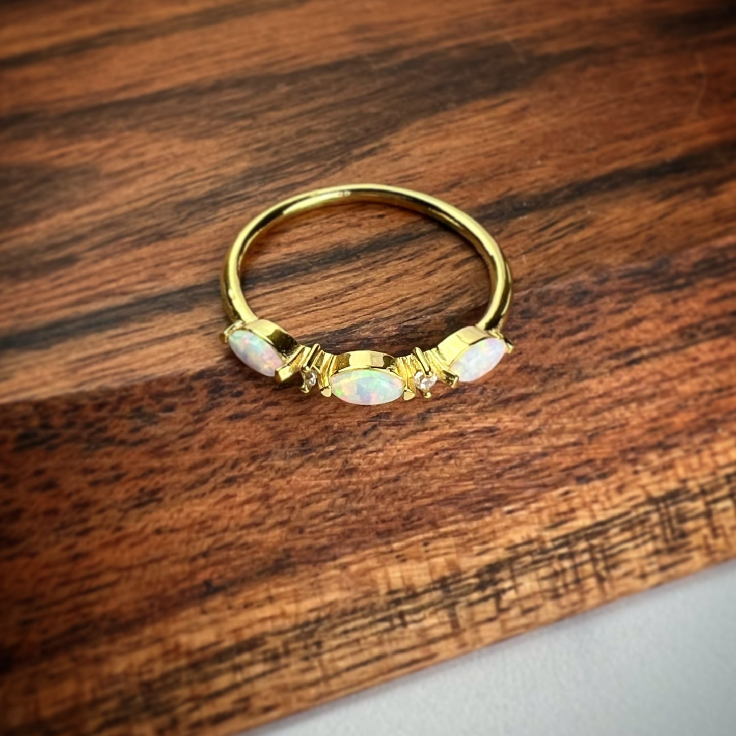 Gold-Plated Opal Ring with Ashes or Breast Milk Infused | Cubic Zirconia Accents | Unique Memorial Jewelry